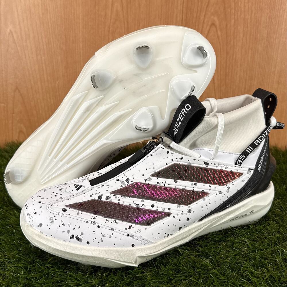 adidas Adizero Impact+ 2.0 Shades White Black Baseball Cleats JQ8780 Mens Sz 7.5